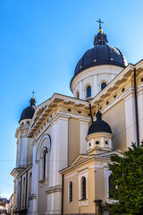 Lviv Church of Transfiguration (Ukr: Preobrazhenska tserkva) located in city's Old Town. Roman Catholic Church of Transfiguration built in 1731. Lviv, Ukraine.