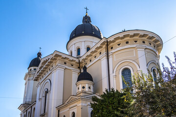 Fototapeta premium Lviv Church of Transfiguration (Ukr: Preobrazhenska tserkva) located in city's Old Town. Roman Catholic Church of Transfiguration built in 1731. Lviv, Ukraine.