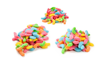 Juicy colorful jelly sweets isolated on white. Gummy candies. Snakes.
