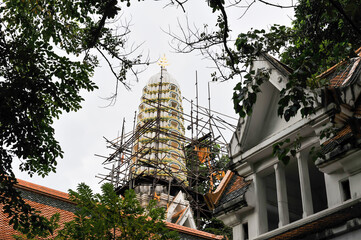 The construction site of Chinese style Pagoda at Wat Nang Chi temple in Phasi Charoen District,...