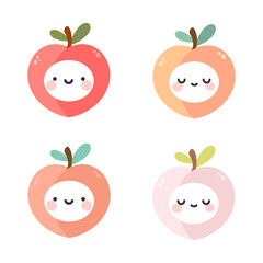 Cute apple fruit kawaii face vector illustration icons