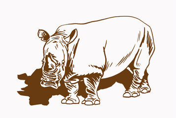 Vector   sepia illustration of rhino, graphical drawing