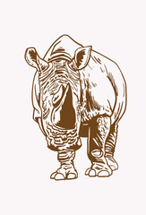 Vector   sepia illustration of rhino, graphical drawing