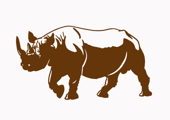 Obraz na płótnie Canvas Vector sepia illustration of rhino, graphical drawing