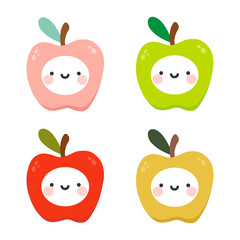 Cute apple fruit kawaii face vector illustration icons