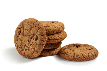 Chocolate chip cookies on a white background