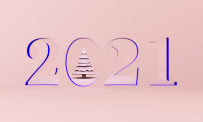 Happy New Year 2021. Pink 3D numbers with herringbone. 3d rendering