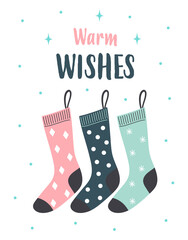 christmas card with cute socks, vector illustration