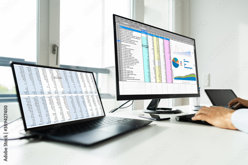 Poster analyst employee working with spreadsheet
