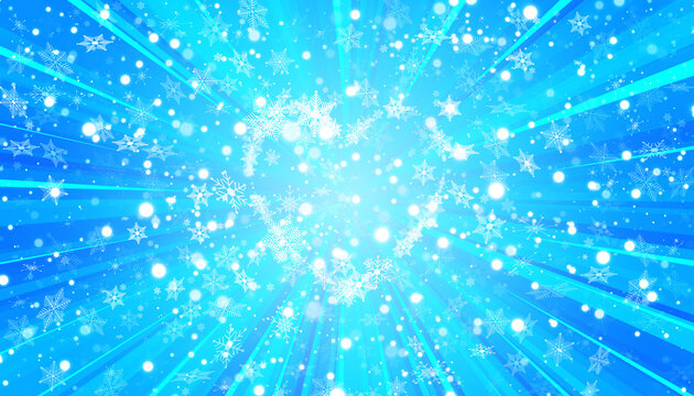 Heart shaped snowflakes in a flat style in continuous drawing lines. Trace of white dust. Magic abstract background isolated on on blue background. Miracle and magic. Vector illustration flat design.