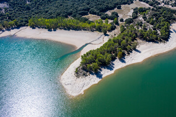 Fototapeta na wymiar aerial view, Reservoir, Embalse de Gorg Blau, Tramuntana, Mallorca, Balearic Islands, Spain,