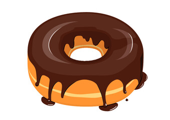 Dripping chocolate glazed donut icon in cartoon style on a white background