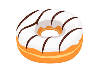 White glazed donut with chocolate striped icing icon in cartoon style on a white background
