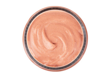 Container with natural scrub, isolated on a white background. Beauty concept. Selective focus