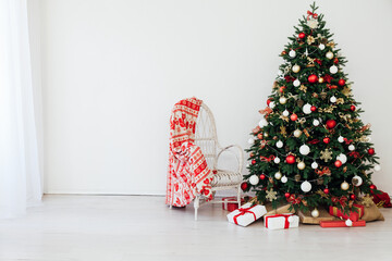 Christmas tree pine with gifts interior decor new year