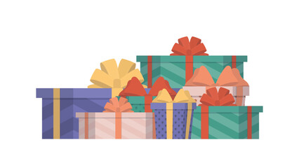 Lots of gifts. Multicolored gift boxes. Concept on the theme of New Year, Birthday and Valentine's Day. Vector.