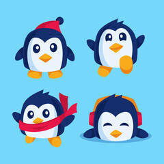 cute penguin cartoon character collection flat design