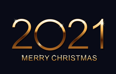 Fototapeta na wymiar Merry Christmas and Happy New 2021 Year. Elegant gold text with light. Minimalistic text. Isolated vector illustration.