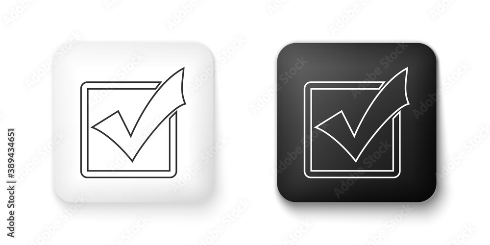 Poster black and white check mark in a box line icon isolated on white background. tick symbol. check list 