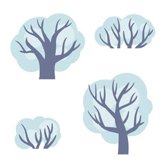 Obraz premium Set of winter trees. White snow on the branches. Element of forests, parks, nature. Cold Northern weather. Cartoon flat illustration