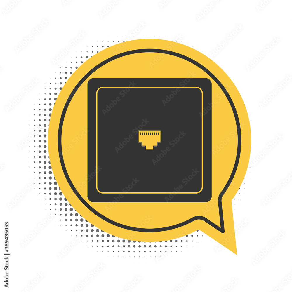 Poster black ethernet socket sign. network port - cable socket icon isolated on white background. lan port 