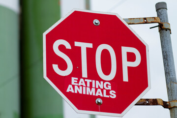 Stop Eating Animals  Red Stop Sign Vegan and Vegetarian Lifestyle