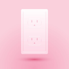 Paper cut Electrical outlet in the USA icon isolated on pink background. Power socket. Paper art style. Vector.