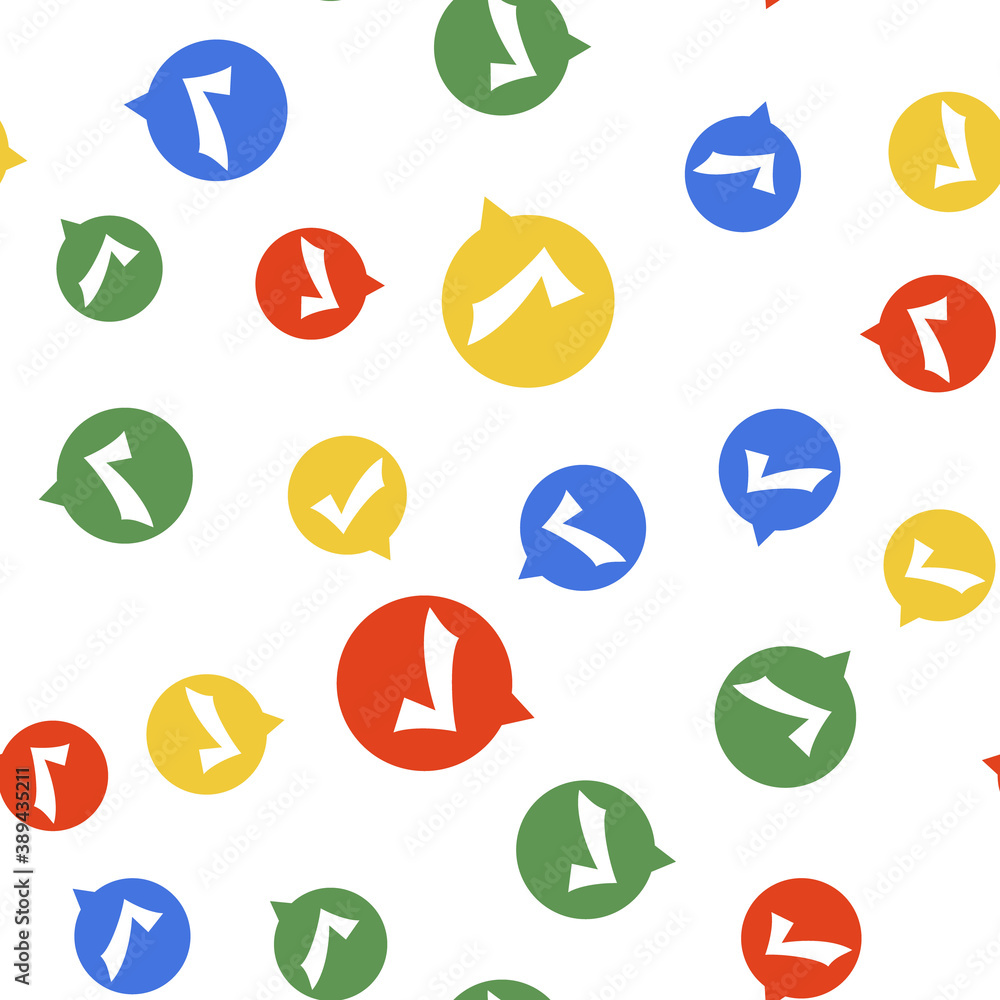 Poster color check mark in circle icon isolated seamless pattern on white background. choice button sign. c