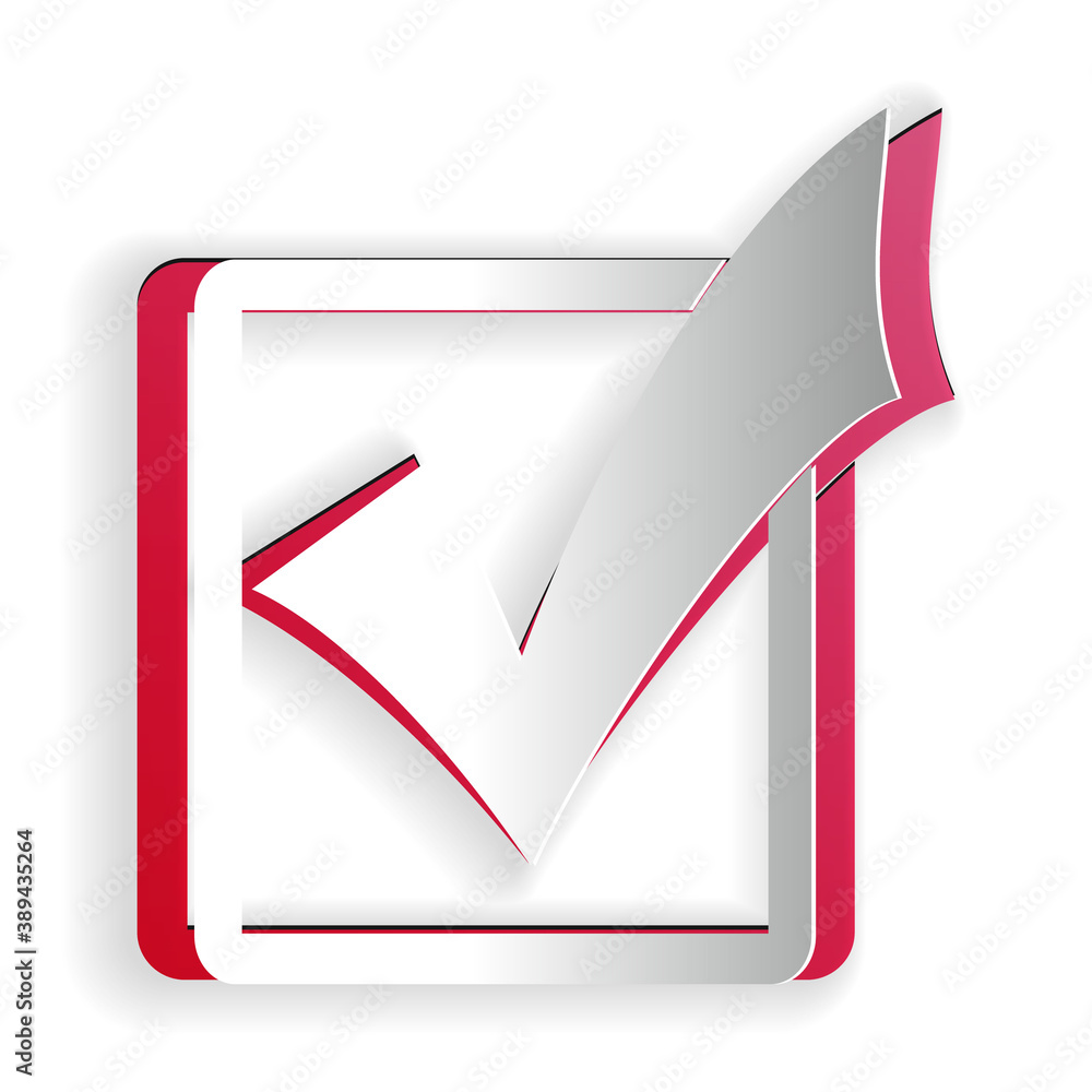 Poster paper cut check mark in a box icon isolated on white background. tick symbol. check list button sign