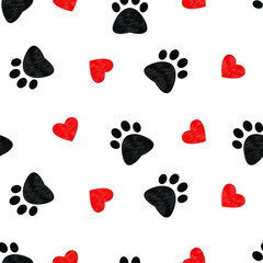 Pets paw and heart seamless pattern   