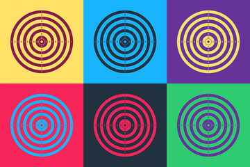 Pop art Target sport for shooting competition icon isolated on color background. Clean target with numbers for shooting range or pistol shooting. Vector.
