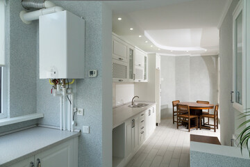 A kitchen interior in a new apartment building.
