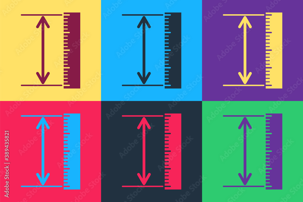 Poster pop art the measuring height and length icon isolated on color background. ruler, straightedge, scal