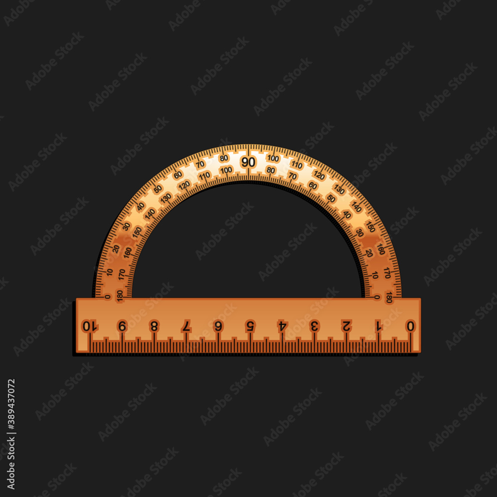 Poster gold protractor grid for measuring degrees icon isolated on black background. tilt angle meter. meas