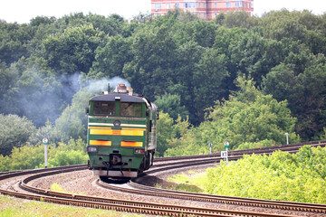 powerful diesel locomotive in the city