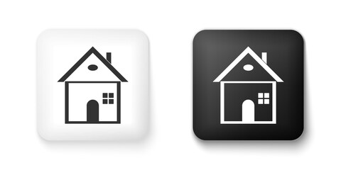 Black and white House icon isolated on white background. Home symbol. Square button. Vector.