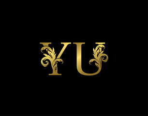 Gold Y, U and YU Luxury Letter Logo Icon. Graceful royal style. Luxury alphabet arts logo.