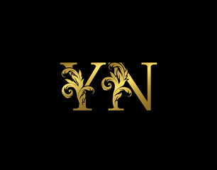 Gold Y, N and YN Luxury Letter Logo Icon. Graceful royal style. Luxury alphabet arts logo. - obrazy, fototapety, plakaty