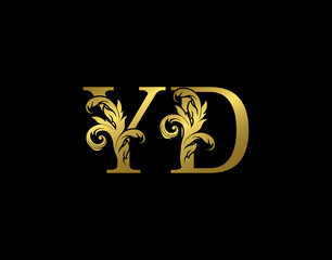 Gold Y, D and YD Luxury Letter Logo Icon. Graceful royal style. Luxury alphabet arts logo.