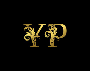 Gold Y, P and YP Luxury Letter Logo Icon. Graceful royal style. Luxury alphabet arts logo.