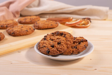 yummy homemade natural cookies on the rustic surface