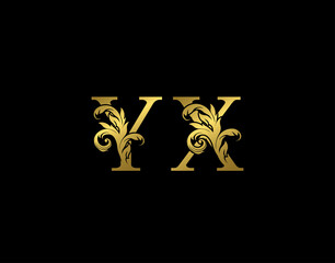 Gold Y, X and YX Luxury Letter Logo Icon. Graceful royal style. Luxury alphabet arts logo.