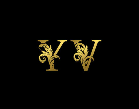 Gold Y, V and YV Luxury Letter Logo Icon. Graceful royal style. Luxury alphabet arts logo.