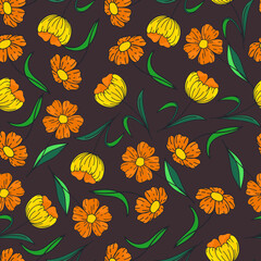 Flowers seamless pattern for print textile. Scrapbooking and wrapping paper. Nature wallpaper. 