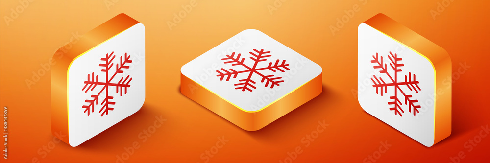 Poster isometric snowflake icon isolated on orange background. orange square button. vector.
