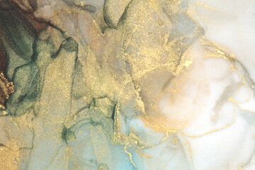 Art Abstract  watercolor flow blot painting. Color canvas marble texture background. Gold (bronze) Alcohol ink.