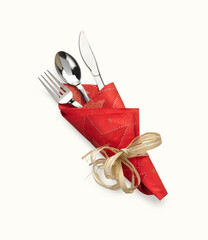 cutlery for Christmas themed table setting, isoate on a white background