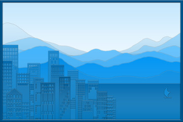 Obraz premium city with sea and mountain background