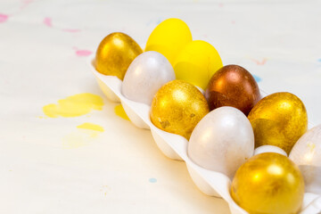 easter eggs, Easter Greeting card. Place to copy. Preparing for Easter. painting eggs. Perfect colorful handmade easter eggs