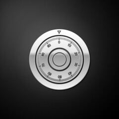 Silver Safe combination lock wheel icon isolated on black background. Protection concept. Password sign. Long shadow style. Vector.
